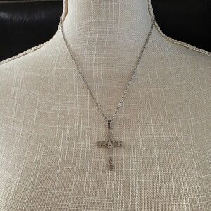 Silver Tone Cross Necklace Amazing Grace Inspirational Religious Jewelry‎